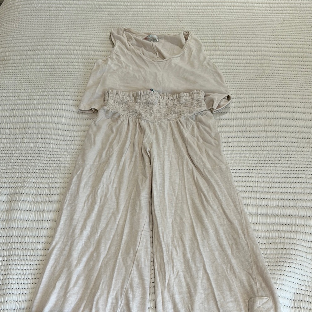 Free People Cream Wide Leg Jumpsuit